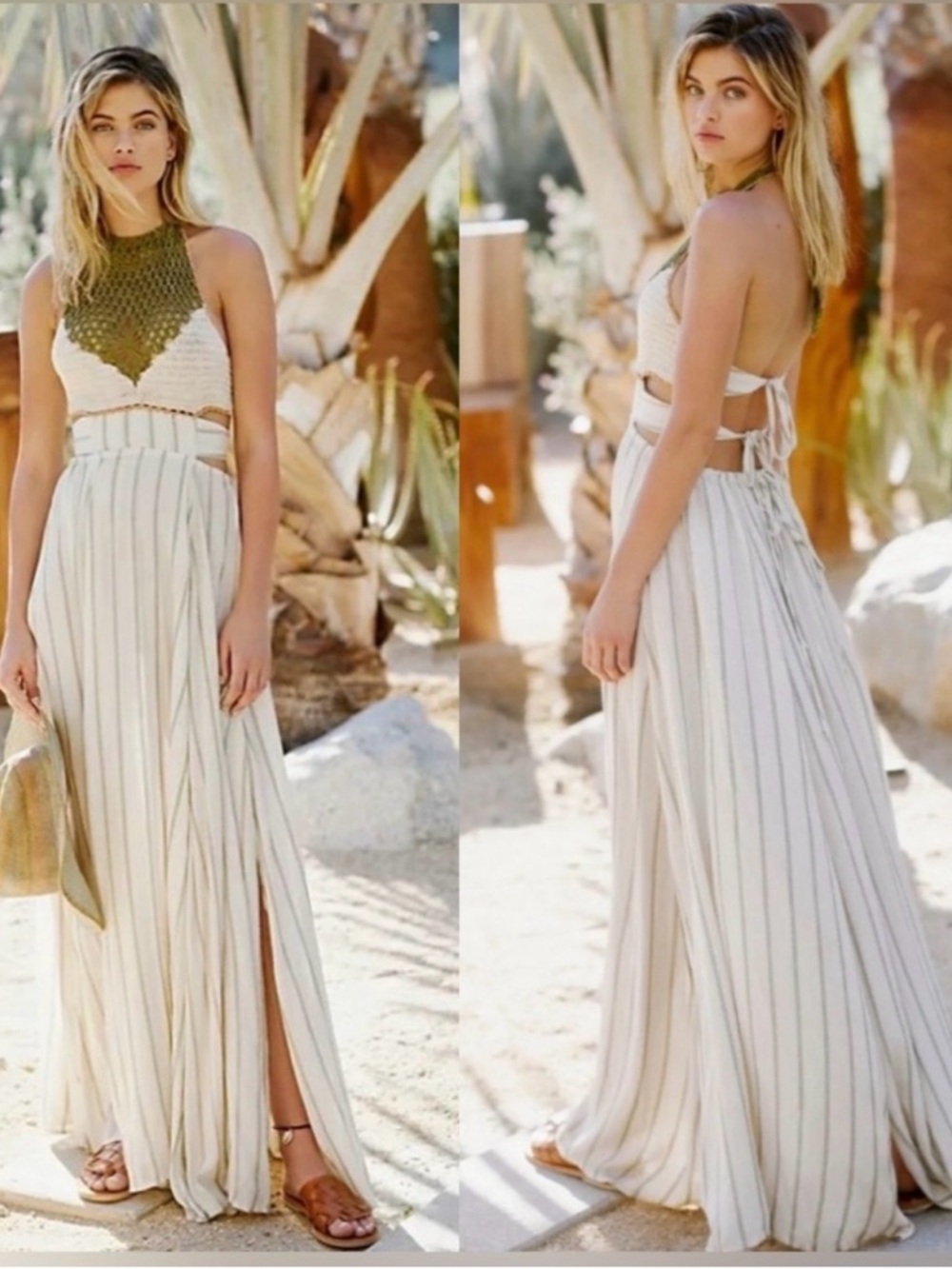 Free People Harper Crochet Halter Maxi Dress